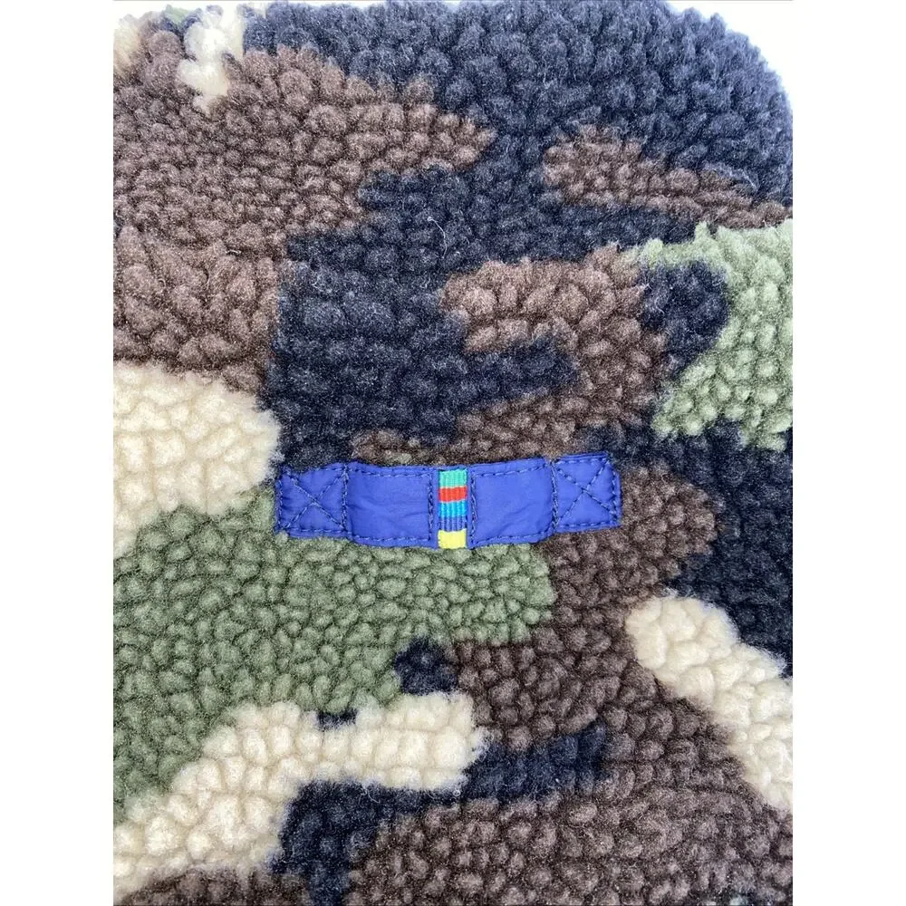 Mini Boden Reversible Camo Sherpa /blue Full Zip Vest Boys 3-4Y